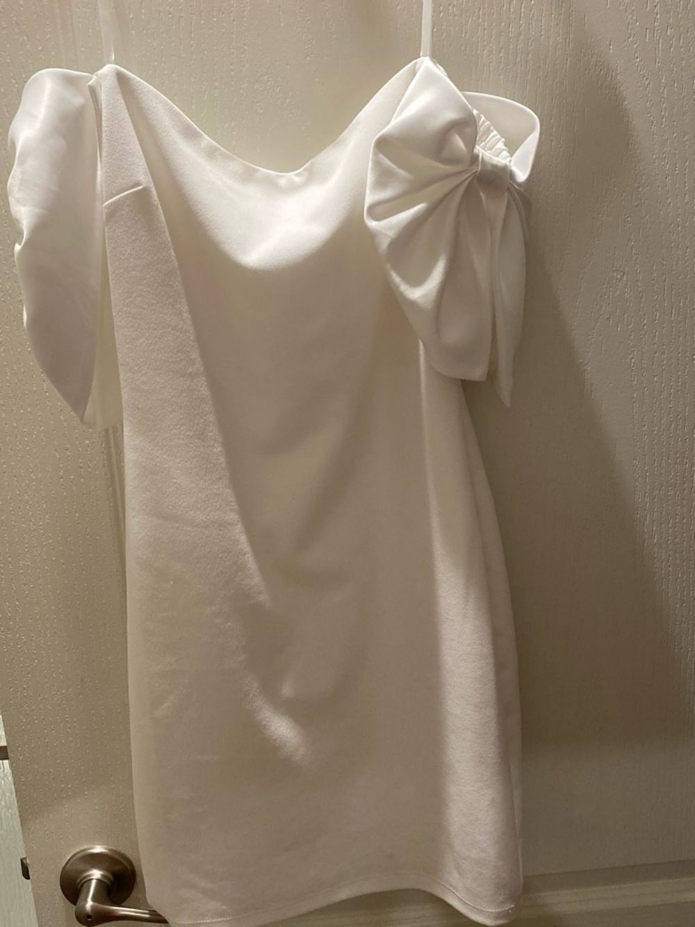 Macy's White Mini Dress with Bow-Shoulder Detail